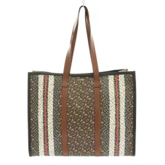 バーバリー BURBERRY TBモノグラムストライプ Eキャンバスポートレート トートバッグ レザー 袋付き 茶 ブラウン 黒 ブラック 白 ホワイト /YTのサムネイル