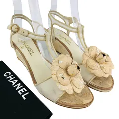 CHANEL★シャネル・レディース スエードレザー:メッシュコンビストラップ カメリア:メタルココマーク付き ウェッジソール サンダル (36.5/23.5㎝相当) イタリア製 レディースサンダル ブランドサンダル カジュアル 夏靴 オシャレのサムネイル