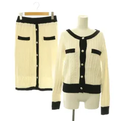 マリークワント MARY QUANT パールデイジーボタンバイカラーセットアップ ニット カーディガン タイトスカート ロング M 38 ホワイト ブラック /ES ■OSのサムネイル