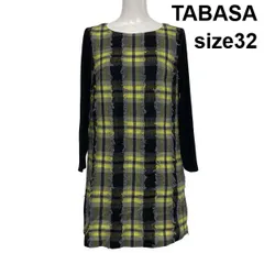 ◆ タバサ TABASA プルオーバーチュニック ミニワンピース 長袖 フリンジタータンチェック 異素材 黒 黄色 毛 32 S 7号 レディース S6I605のサムネイル