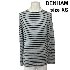 ◆ デンハム DENHAM ニット 長袖 クルーネック ボーダー柄 パイル生地 グレー コットン XS メンズ S6I631のサムネイル