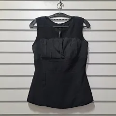 ブラック メッシュ バイカラー 耳 デコレーション ラウ(LAWOO) ノースリーブ ブラウス 色 カラー 袖 服 クローゼットのサムネイル