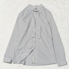 nline Precious プレシャス ボウタイブラウス 佐々木希 プロデュース ギンガムチェック 長袖シャツ 洗える 通勤 オフィス ビジネス Ｍ グレー ホワイトのサムネイル