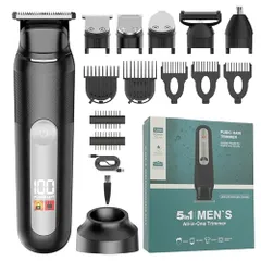 ☆新品☆GSKYバリカン メンズシェーバーセット 5in1 鼻毛カッター 往復式シェーバー 防水 大容量バッテリー 電動バリカン 充電台付き 自動研磨 USB充電式 LCD表示 ヘアカッター 軽量 持ちやすい 低騒音 家庭 業務 ショートヘア 4d4bc492のサムネイル