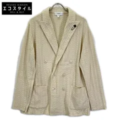 LARDINI　ラルディーニ　EQLJM57 アイボリー コットン ヘリンボーン ラペルピン ダブルブレストニットジャケット　Lのサムネイル