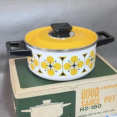 ヴィンテージ デッドストック 昭和レトロ ポップ柄 HOYA ホヤ H2-180 ホーロー SAUCE POT ソースポット 両手鍋のサムネイル