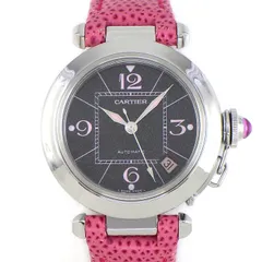 カルティエ Cartier 腕時計 パシャC W3109599 2007年 クリスマス限定モデル デイト 夜光インデックス 夜光針 ラメ入り ブラック文字盤SS ピンク カーフレザーベルト 自動巻き 【OH済み】 【中古】のサムネイル