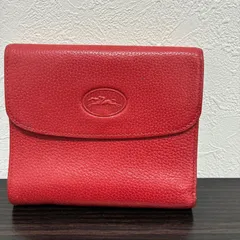 【o2237】LONGCHAMP ロンシャン フランス 高級ラグジュアリー 二つ折り財布 シボレザー コンパクトウォレット お札入れ 小銭入れ カードポケット レッドカラーのサムネイル