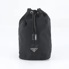 美品 プラダ テスート ナイロン トライアングルロゴ ミニ バッグ 巾着 レザー ポーチ ブラック 黒 レディース UUM EM3-5【中古】のサムネイル