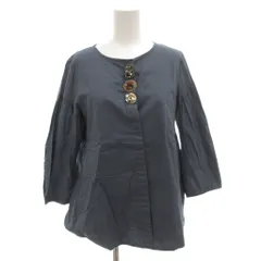 Sマックスマーラ 'S Max Mara シャツ ブラウス ラウンドネック ビジュー ギャザー 長袖 36 紺 ネイビー /FF ■GY62のサムネイル