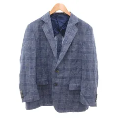 ピエールカルダン Pierre Cardin 美品 テーラードジャケット チェック柄 シングルブレスト 背抜き 絹 シルク混 リネン混 青 ブルー /SJ ■ECF007のサムネイル