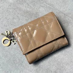 Christian Dior クリスチャンディオール レディディオール カナージュ ロータスウォレット 二つ折り財布 パテントレザー Lady Dior Lotus ベージュのサムネイル