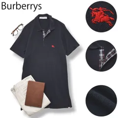 【刺繍ロゴ】 90sヴィンテージ 英国製 バーバリー Burberrys 半袖 鹿の子 コットン ポロシャツ 前立て裏 ノバチェック柄 M ネイビー トラッド カジュアル メンズのサムネイル