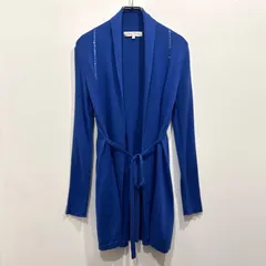 Super Beauty スーパービューティー カシミヤ混 ロングカーディガン スパンコール装飾 ロイヤルブルー ニット ベルトデザイン ショールカラー 40【送料込み】のサムネイル