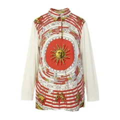 Ia16 HERMES エルメス DIES ET HORE ニット切替 ロングスリーブ ポロシャツ シルク100％ メンズ 紳士服 M オフホワイトo07tのサムネイル