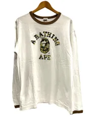 ア ベイシング エイプ A BATHING APE × KAWS OLD APE オールド カウズ コラボ リンガー ロンT 迷彩 猿ロゴ 白 ロンT ホワイト Lサイズ 101MT-6647のサムネイル