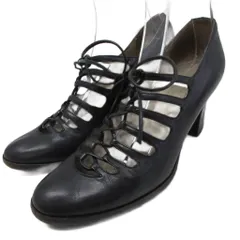 エンポリオアルマーニ EMPORIO ARMANI パンプス レースアップ ラウンドトゥ チャンキーヒール レザー 皮革 36 黒 ブラック ■WYのサムネイル