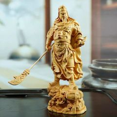 ☆Brand New, High-Quality Buddhist Craft: Intricately Carved Guan Yu Statue, God of Wealth, Chinese General, Romance of the Three Kingdoms, Wooden Buddha Statue, Fine Art