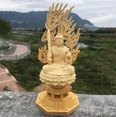 修縁堂】一刀彫 不動明王立像 木彫り 仏像 彫刻 仏教工芸品 天然木檜材