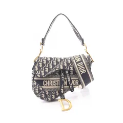 ディオール Dior ハンドバッグ サドルバッグ 2WAY ネイビー/アイボリー キャンバス オブリーク サドルバッグ レディース Used Aのサムネイル