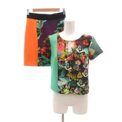 ミリー milly 美品 セットアップ ブラウス 台形スカート P マルチカラー 花柄 半袖 ラウンドネック 膝丈 /SJ ■GY06のサムネイル