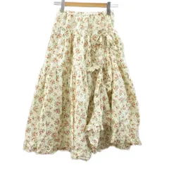 ピンクハウス PINK HOUSE 綿ローン スカート 小薔薇柄 たくし上げリボン アイボリー系 ローズ ボトムスのサムネイル