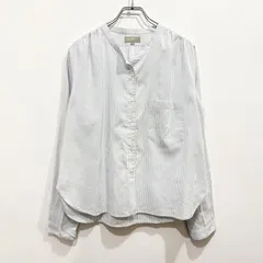 MARGARET HOWELL マーガレットハウエル バンドカラー　シルク コットン ストライプ 長袖シャツ ホワイト サックスブルー 日本製 1【送料込み】のサムネイル