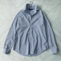 Ralph Lauren ラルフローレン CUSTOM FIT BDシャツ ストライプ 長袖シャツ L ブルー ホワイト ポニー刺繍のサムネイル