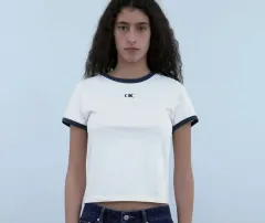 O!Oi リンガーTシャツ 白 mのサムネイル