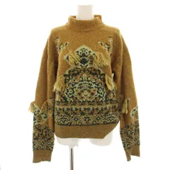 トーガ プルラ TOGA PULLA ラグジャガードニットプルオーバー Rug jacquard knit pullover セーター ハイネック 長袖 フリンジ 総柄 36 黄 イエロー 緑 グリーン TP62-XN201 /YTのサムネイル