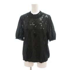 カルヴェン CARVEN 美品 ニット 44 黒 ブラック 半袖 ひし形柄 スパンコール /SJ ■GY06のサムネイル