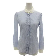 レッド ヴァレンティノ RED VALENTINO シャツ 38 青 ブルー 白 ホワイト ストライプ柄 ラウンドカラー フリル 長袖 0000029155 01 /HW ■GY06のサムネイル