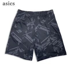 asics アシックス 春夏★ 【LIMO ドライ グラフィック ハーフ パンツ】 メッシュ ロゴプリント 総柄 Sz.S メンズ 黒のサムネイル