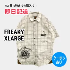 FREAKY シャツ/ブラウス XLARGE ホワイト コットン チェック柄 前面プリント ワンポイント 半袖 ミドル丈 レギュラーカラー メンズのサムネイル