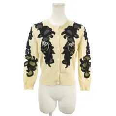 ダイアンフォンファステンバーグ DIANE von FURSTENBERG カーディガン ウール P ベージュ 黒 ブラック レースアップリケ ラウンドネック 七分袖 /AH28 ■ECD003のサムネイル