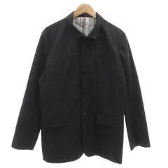 コムサデモード COMME CA DU MODE ステンカラーコート ジャケット L 黒 ブラック ストライプ柄 テーラードカラー フラップポケット  /MU ■ECF004のサムネイル