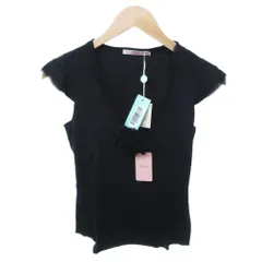 レッド ヴァレンティノ RED VALENTINO タグ付き カットソー フラワー コサージュ コットン シルク混 ノースリーブ 40 黒 ブラック 0518のサムネイル