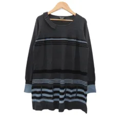 ソニアリキエル SONIA RYKIEL ニットチュニック ウール 44 ダークグレー 水色 ボーダー柄 長袖 /MA8 ■ECE004のサムネイル