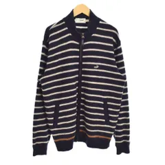 クロコダイル CROCODILE ジップアップジャケット カーディガン ニット モヘア ボーダー柄 ロゴワッペン ハイネック L 紺 ネイビー 白 ホワイト 1603-87316 ■ECC001のサムネイル