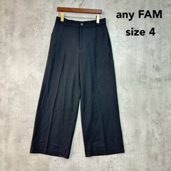 any FAM エニィファム 4 ワイドパンツ ガウチョパンツ フレアパンツ ボトムス ブラック 無地 ウエストゴム オンワード樫山 シンプル きれいめ オフィスカジュアル 通勤 タックパンツ スラックス 体型カバー センタープレス ★ ■■