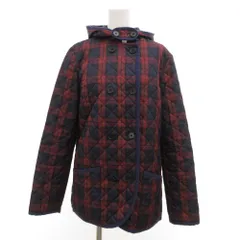 フレッドペリー FRED PERRY キルティングジャケット チェック 中綿 ミドル丈 ハーフ L 赤 レッド 紺 ネイビー /JS ■GY61のサムネイル