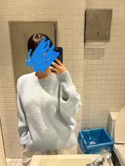 ライトブルー 長袖 ニット Tシャツ セーター スウェット スカイブルーのサムネイル