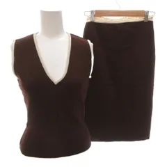 バルマン BALMAIN セットアップ ニット タンクトップ ノースリーブカットソー タイトスカート イージー レース ウール S 茶 ブラウン /FFのサムネイル