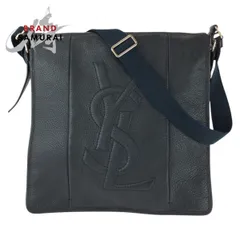 美品 イヴ サンローラン ヴィンテージ YSL ブラック ネイビー ゴールド金具 レザー ショルダーバッグ メッセンジャーバッグ メンズ 603815【中古】のサムネイル