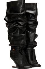 バルマン レディース シューズ スニーカー ブーツ レザー Balmaino Wedge textu red leather thighhigh boots with tassel Women bla