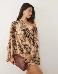 エイソス レディース トップス シャツ シフォン ミニワンピース プリント ミニ ASOS DESIGN printed stretchiffon slouchy mini dress with exのサムネイル