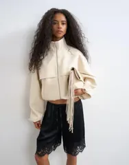 トップショップ レディース アウター ジャケット・ブルゾン スタンドネック Topshop funnel neck jacket in ecru part of a set ECRU エクリュのサムネイル