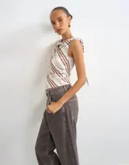 トップショップ レディース トップス タンクトップ Topshop microfiber striped knotted shoulder tank top BLUE ブルーのサムネイル