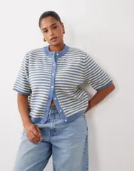 エイソス レディース アウター カーディガン ASOS Curve ASOS DESIGN Curve lightweight relaxed cardigan buttermilk Blue Butのサムネイル