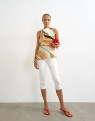 トップショップ レディース トップス タンクトップリント ホルター Topshop halter tie waistop in abstract print Abstract printのサムネイル